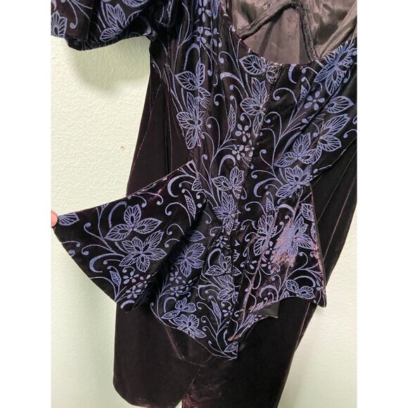 Vintage Scott McClintock Women's Blue and Purple‎ Floral Velvet Open Back Dress - Picture 9 of 12